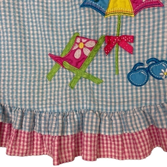 Rare Editions Beach Chair Blue White Gingham Seersucker Ruffled Dress Sz 24 mo - Picture 5 of 13